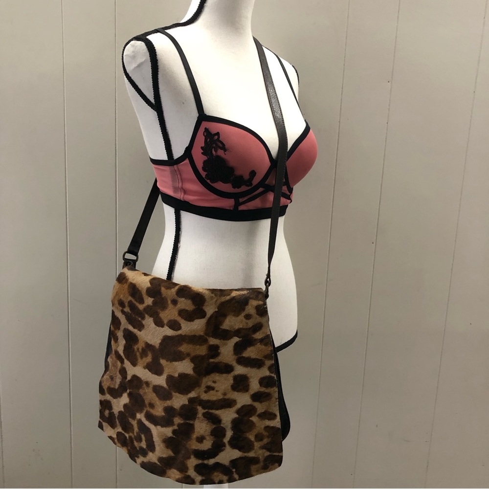 MAURIZIO Taiuti Messenger Style Bag w/ Fur Animal Print Flap